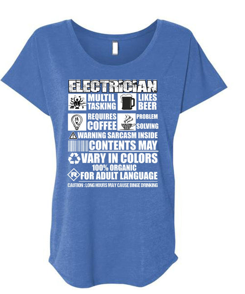 Electrician Multi-tasking T Shirt, Likes Beer T Shirt, Cool Shirt (Ladies' Triblend Dolman Sleeve)