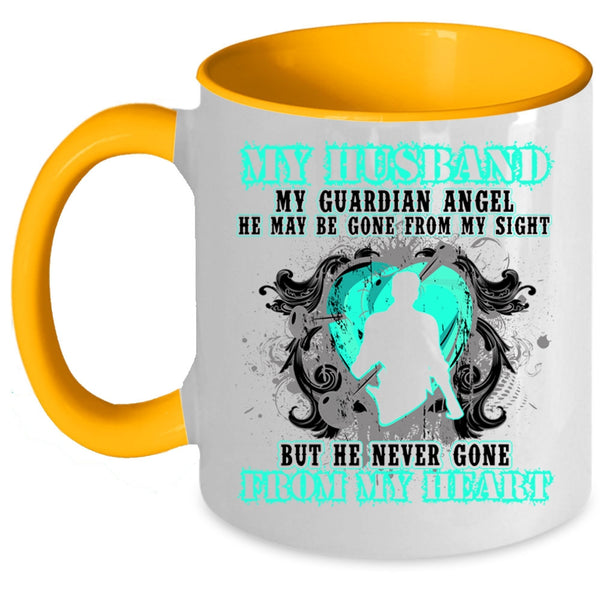 He Never Gone From My Heart Coffee Mug, My Husband My Guardian Angel Accent Mug