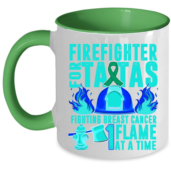 Cute Firefighters Coffee Mug, Firefighter For Tatas Fighting Breast Accent Mug