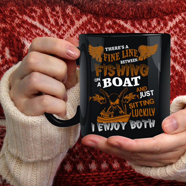 Fishing On A Boat Coffee Mug, Just Sitting Luckily Coffee Cup