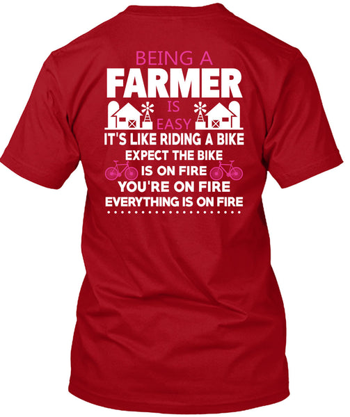 Being A Farmer Is Easy T Shirt, It's Like Riding A Bike T Shirt