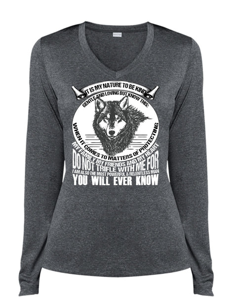 My Family My Friends And My Heart T Shirt, My Nature T Shirt, Cool Shirt (Ladies LS Heather V-Neck)