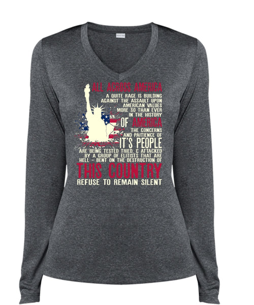 All Across America T Shirt, Being A Veteran T Shirt, Cool Shirt (Ladies LS Heather V-Neck)