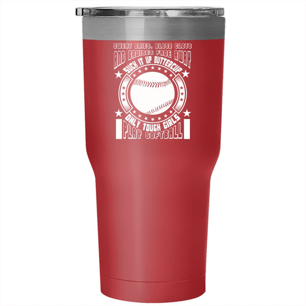 Only Touch Girls Play Softball Tumbler 30 oz Stainless Steel, Awesome Girls Travel Mug