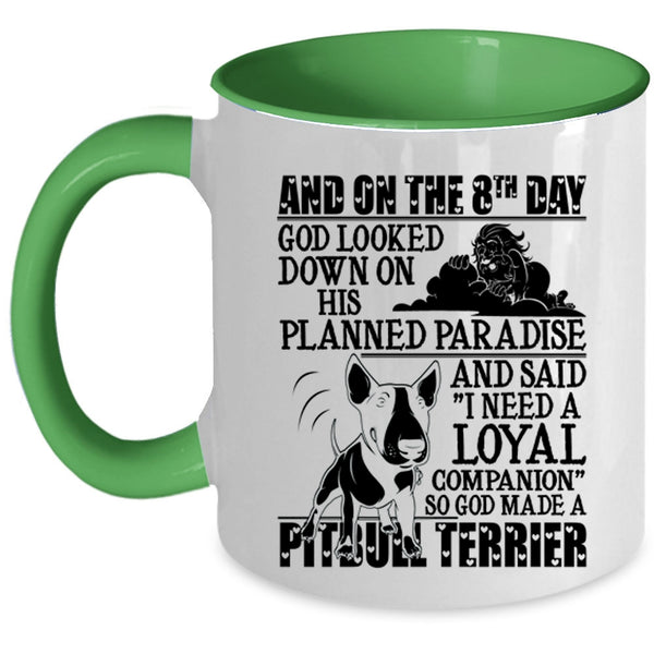 Cool Pitbull Terrier Coffee Mug, On The 8th God Made A Pitbull Terrier Accent Mug