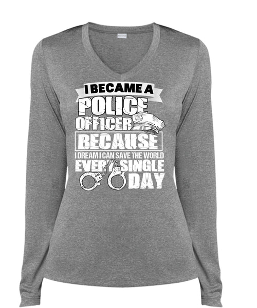 I Became A Police Officer T Shirt, Single Day T Shirt, Cool Shirt (Ladies LS Heather V-Neck)