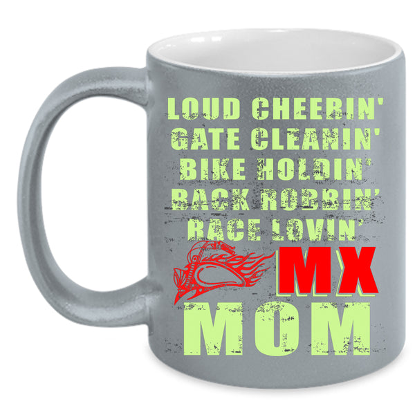 Loud Cheering Gate Cleaning Coffee Mug, Bike Holding Race Loving Coffee Cup