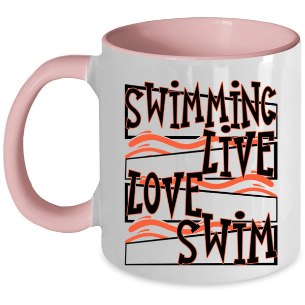 Cute Swimmer Coffee Mug, Swimming Live Love Swim Accent Mug