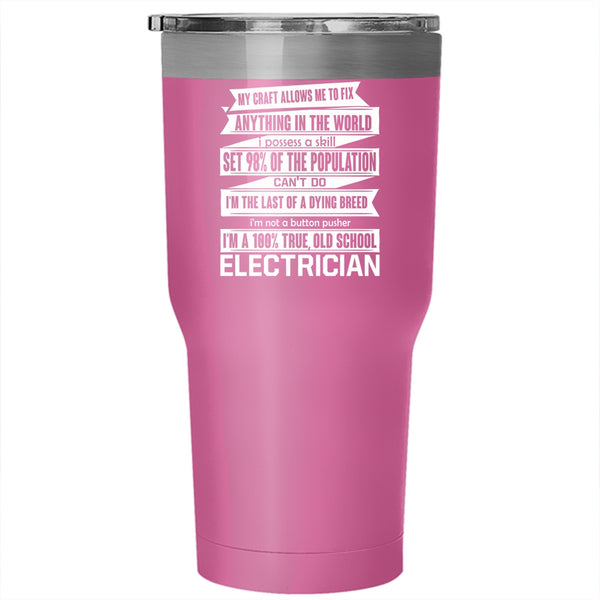 Old School Electrician Tumbler 30 oz Stainless Steel, Cute Electrician Travel Mug