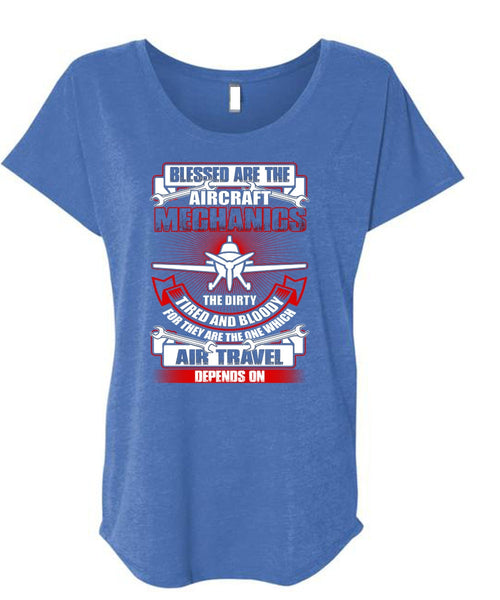 Blessed Are The Aircraft Mechanics T Shirt, Air Travel T Shirt, Cool Shirt (Ladies' Triblend Dolman Sleeve)