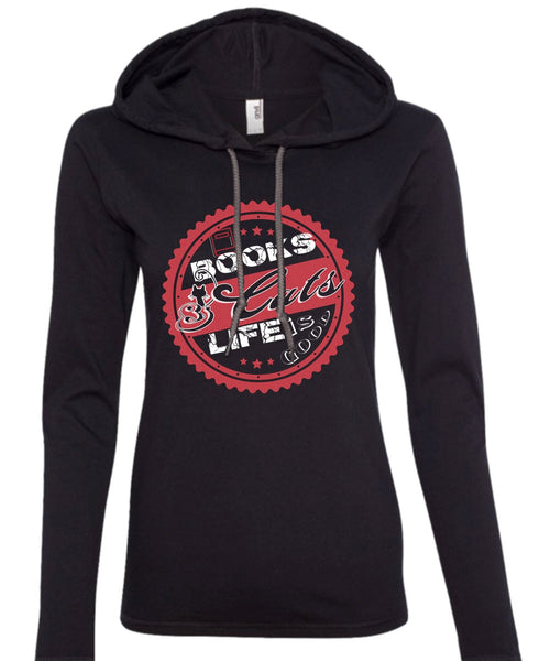 Book Cats Life Is Good T Shirt, My Life T Shirt, I Love Cats T Shirt (Anvil Ladies Ringspun Hooded)