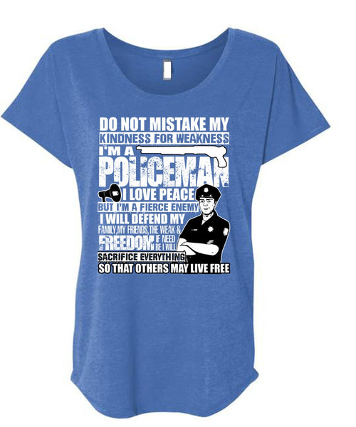 I'm A Policeman T Shirt, I Love Peace T Shirt, Cool Shirt (Ladies' Triblend Dolman Sleeve)