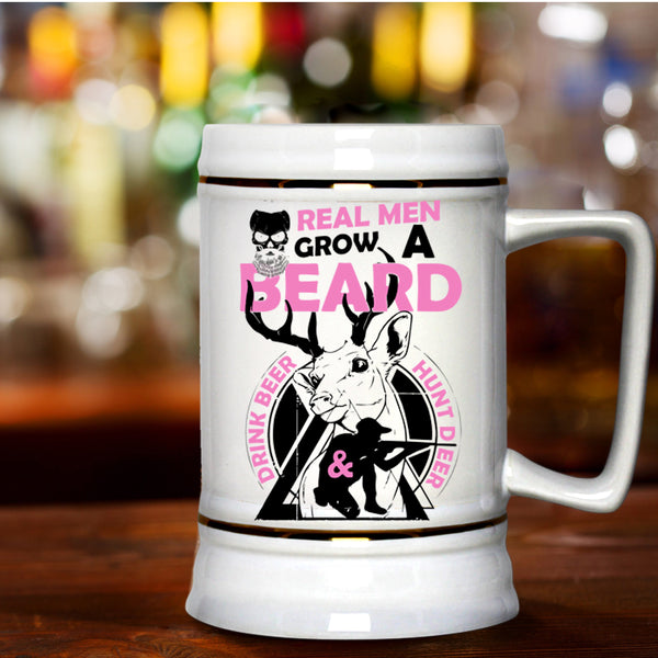 Cool Husband Beer Stein 22oz, Real Men Grow A Beard Drink Beer And Hunt Deer Beer Mug
