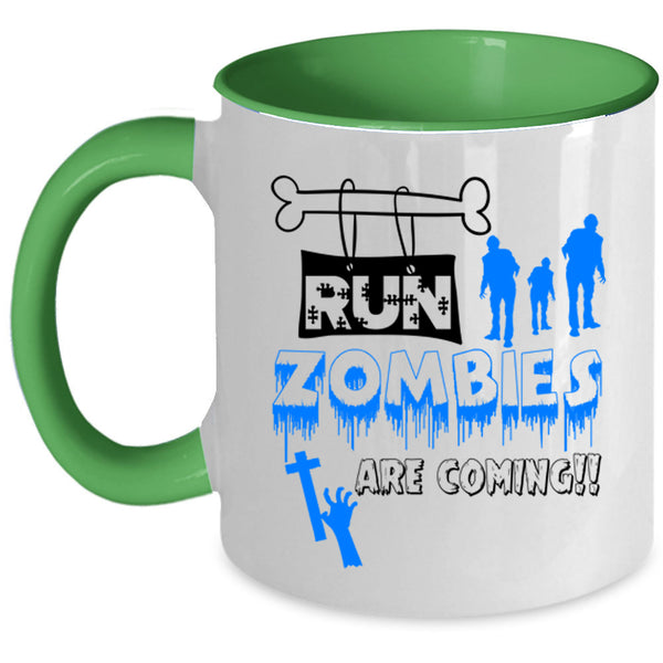 Halloween Ghost Coffee Mug, Run Zombies Are Coming Accent Mug