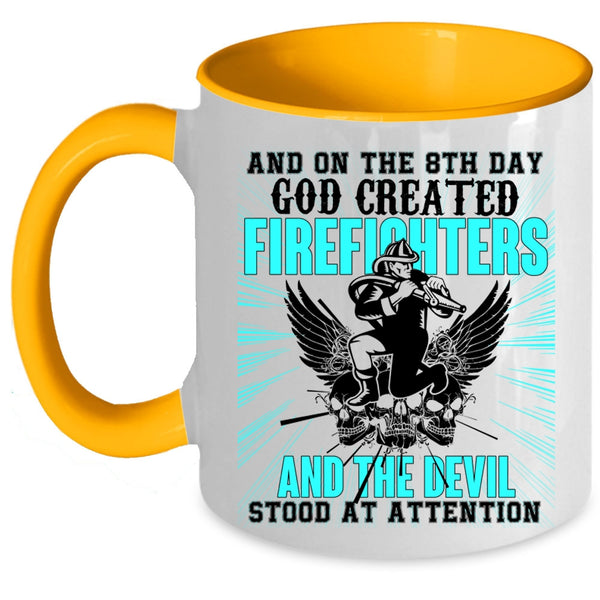 Funny Fire Fighting Coffee Mug, 8th Day God Created Firefighters Accent Mug