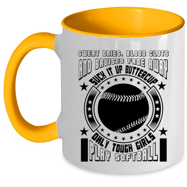 Awesome Girls Coffee Mug, Only Touch Girls Play Softball Accent Mug