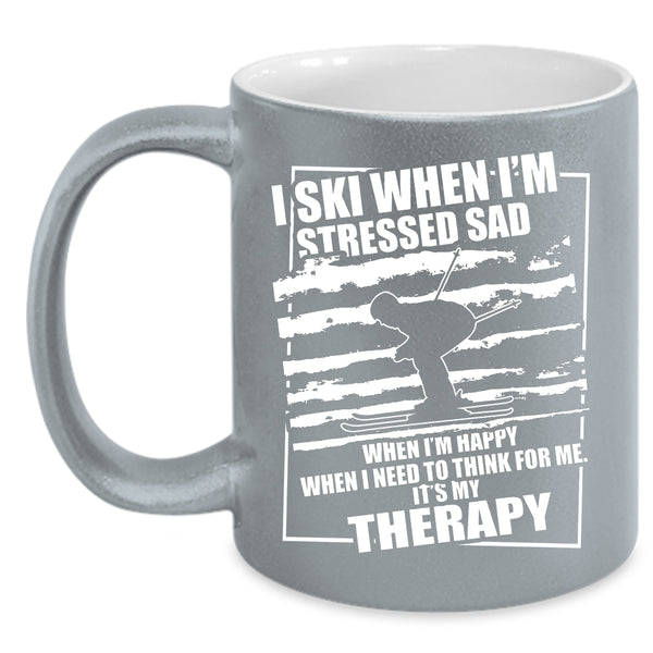 I Ski When I'm Stressed Sad Coffee Mug, Funny Skiing Coffee Cup