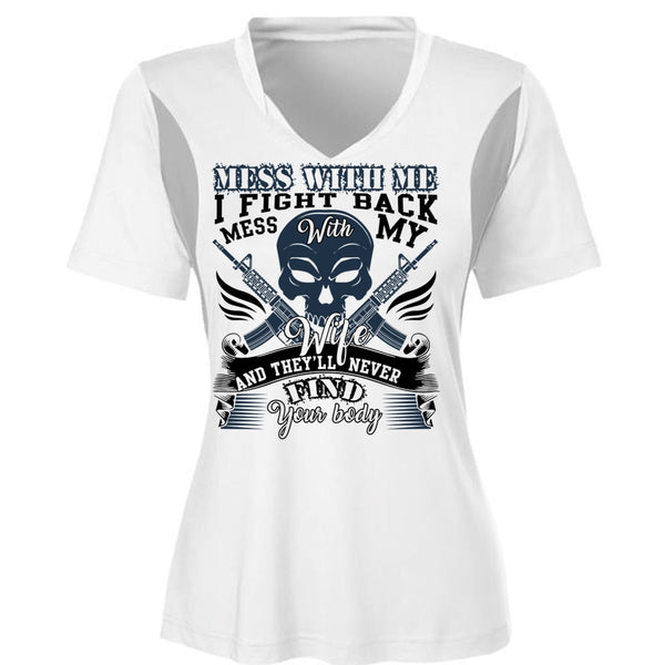 I Fight Back Mess With My Wife T Shirt, Find Your Body T Shirt, Cool Shirt (Ladies LS Heather V-Neck)