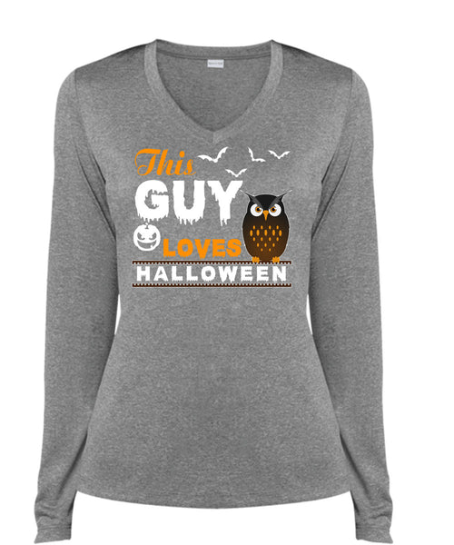 This Guy Loves Halloween T Shirt, I Love You Pumpkin T Shirt, Cool Shirt (Ladies LS Heather V-Neck)