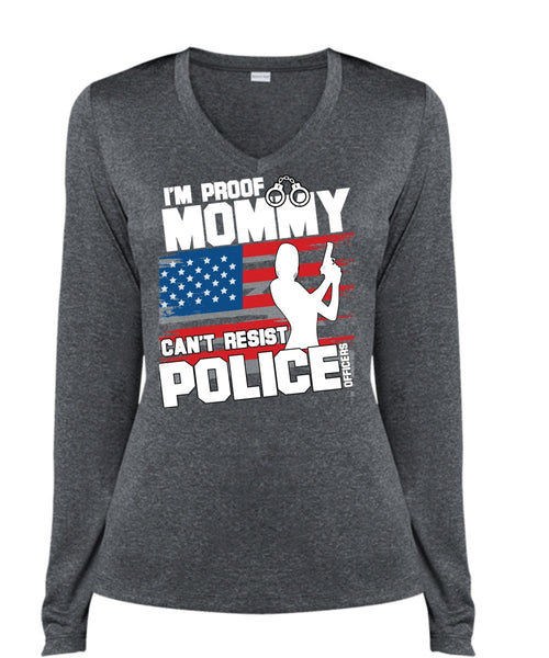 Mommy Can't Resist Police Officers T Shirt, Being A Police T Shirt, Cool Shirt (Ladies LS Heather V-Neck)