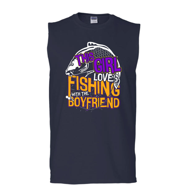 This Girl Loves Fishing T Shirt, Fishing With The Boyfriend Tank Top (Men's Cotton Sleeveless)