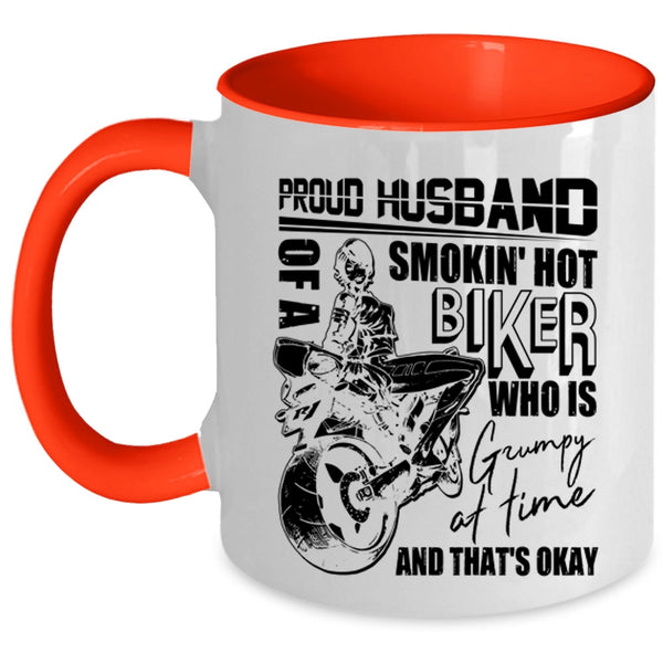 Cool Biker's Husband Coffee Mug, Proud Husband Of A Hot Biker Accent Mug