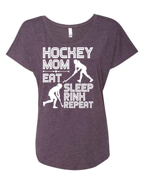 Hockey Mom Eat Sleep Rink Repeat T Shirt, Being A Hockey Mom T Shirt, Cool Shirt (Ladies' Triblend Dolman Sleeve)