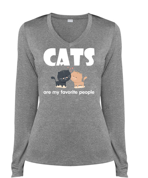 Cats Are My Favorite People T Shirt, I Love My Cat T Shirt (Ladies LS Heather V-Neck)