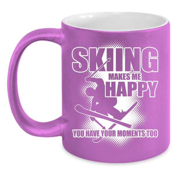 Skiing Makes Me Happy Coffee Mug, I Love Skiing Coffee Cup