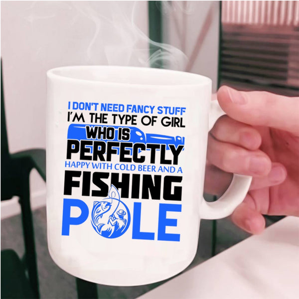 Happy With Cold Beer And A Fishing Pole Coffee Mug, Cool Girls Cup