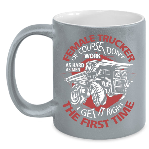 Female Trucker Coffee Mug, Cool Gift For Mom Coffee Cup
