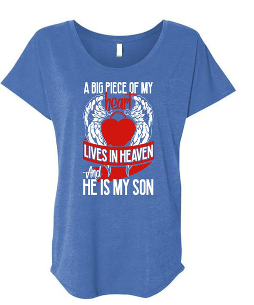 He Is My Son T Shirt, Lives In Heaven T Shirt, Cool Shirt (Ladies' Triblend Dolman Sleeve)