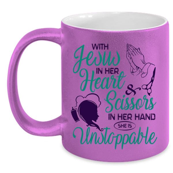 She Is Unstoppable Coffee Mug, With Scissors In Her Hand Accent Mug
