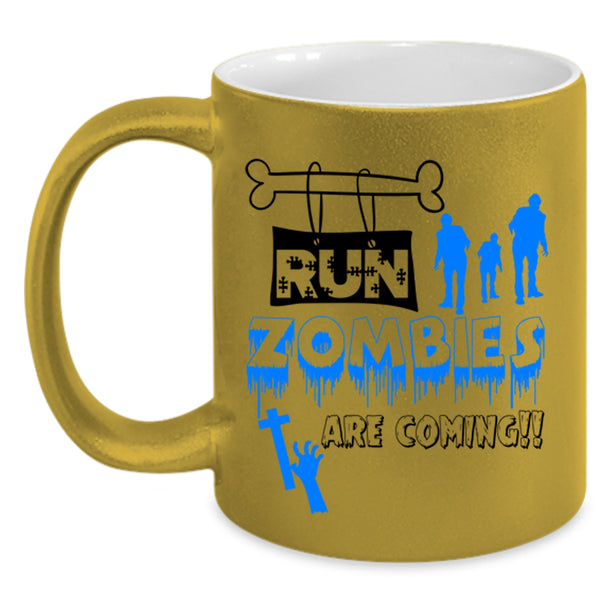 Halloween Ghost Coffee Mug, Run Zombies Are Coming Accent Mug