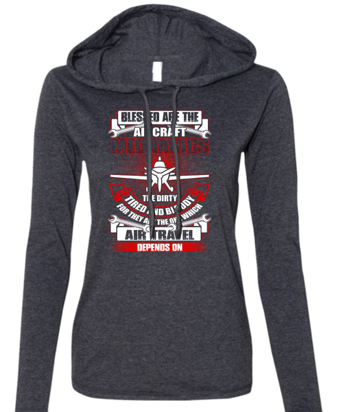 Blessed Are The Aircraft Mechanics T Shirt, Air Travel T Shirt (Anvil Ladies Ringspun Hooded)