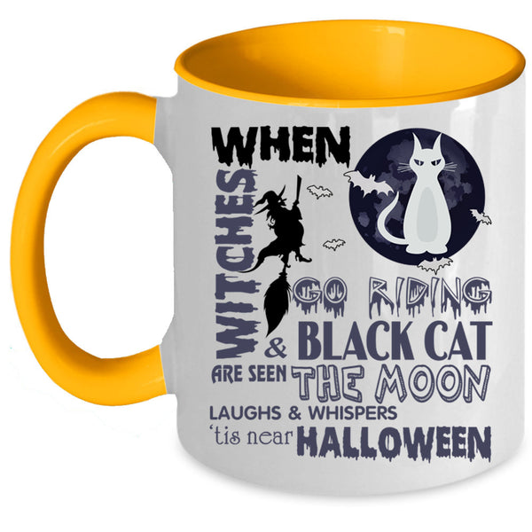Black Cat Are Seen The Moon Coffee Mug, Witches Go Riding Accent Mug