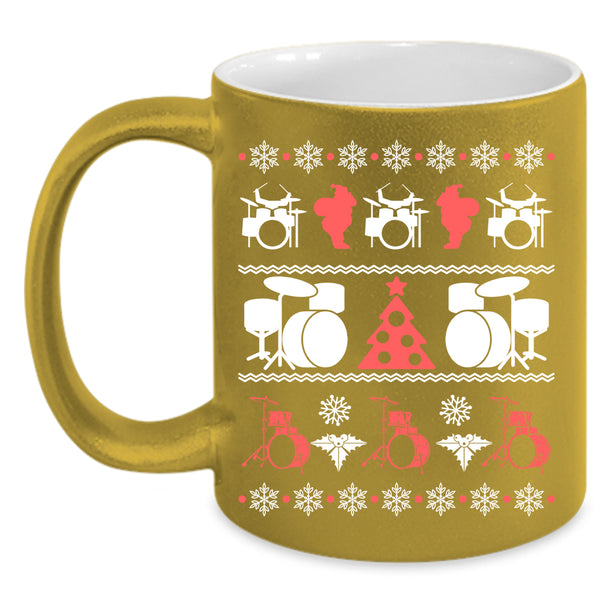 Cute Drummer Coffee Mug, Ugly Christmas Coffee Cup
