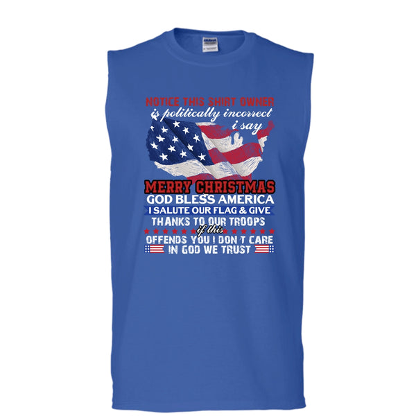Merry Christmas T Shirt, God Bless America T Shirt, Cool T Shirt (Men's Cotton Sleeveless)