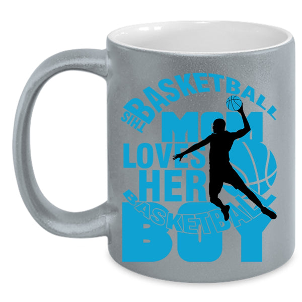Cool Mom Coffee Mug, This Basketball Mom Loves Her Basketball Boy Accent Mug