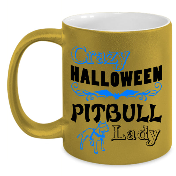 Cute Pit Bull Lady Coffee Mug, Crazy Halloween Pitbull Lady Accent Mug