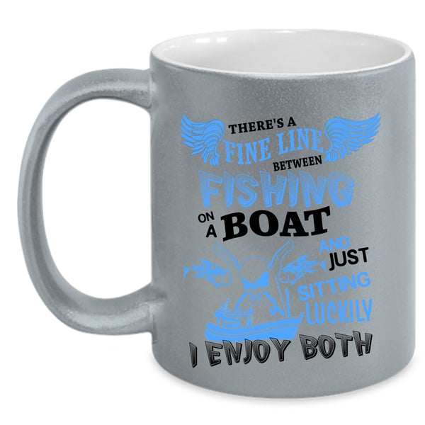 Just Sitting Luckily Coffee Mug, Fishing On A Boat Accent Mug