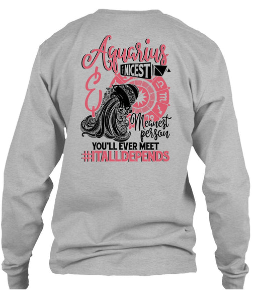 Aquarius Nicest Meanest Person T Shirt, I Love Aquarius T Shirt