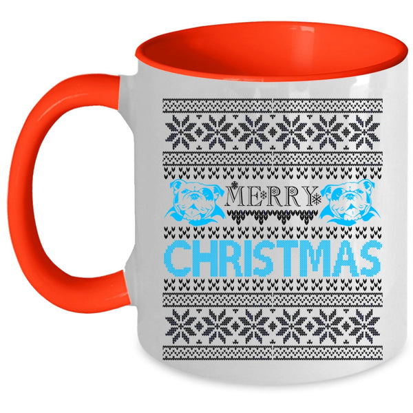 Cute Pit Bull Lovers Coffee Mug, Merry Christmas Accent Mug