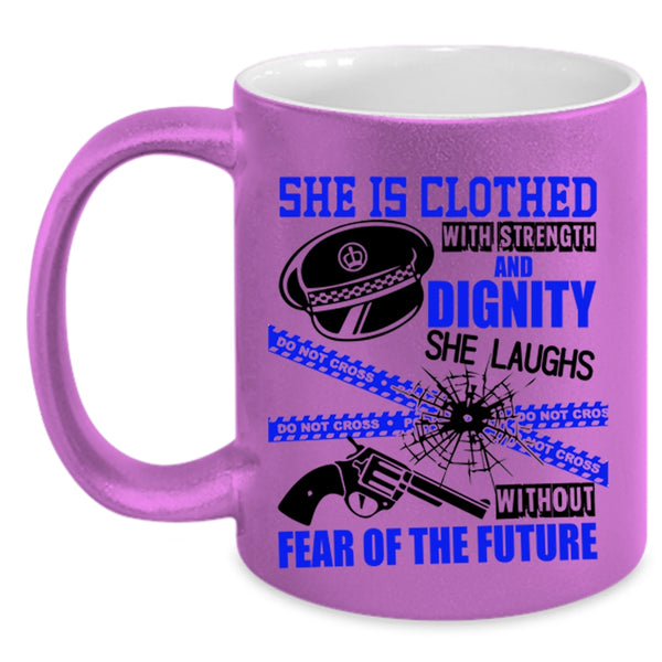 Female Policeman Coffee Mug, She Is Clothed With Strength Accent Mug