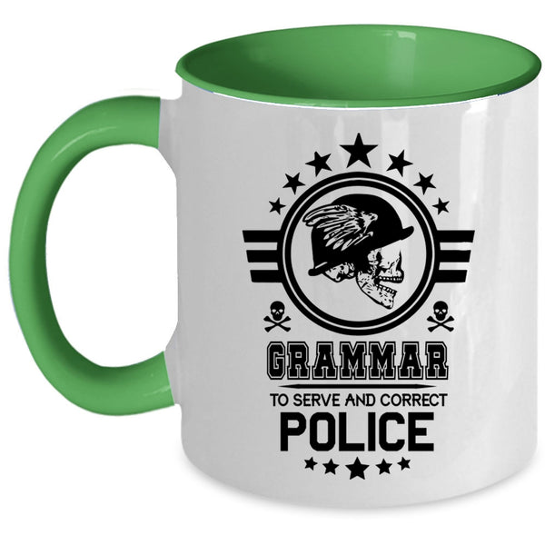 Cool Police Officer Coffee Mug, Grammar To Serve And Correct Police Accent Mug