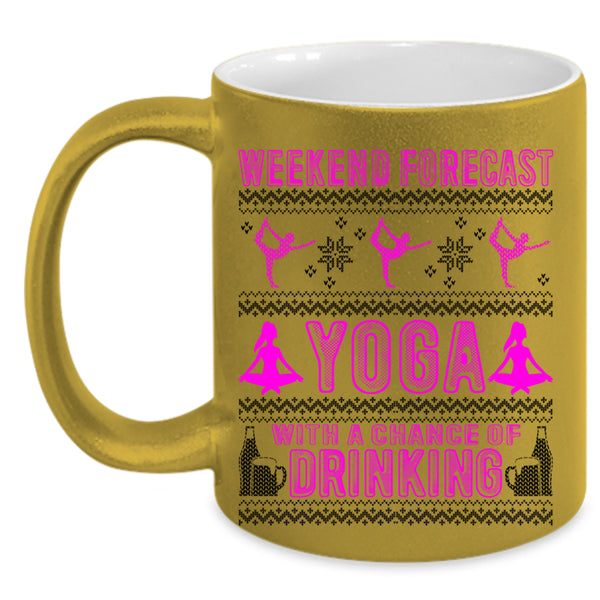 Cute Christmas Coffee Mug, Weekend Forecast Yoga Accent Mug