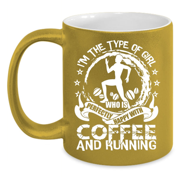 Cute Girls Coffee Mug, Happy With Coffee And Running Coffee Cup
