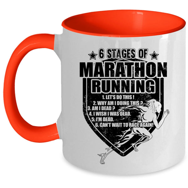 Cool Marathon Runner Coffee Mug, 6 Stages Of Marathon Running Accent Mug
