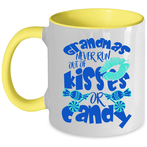 Cute Grandmas Coffee Mug, Grandmas Never Run Out Of Kisses Or Candy Accent Mug