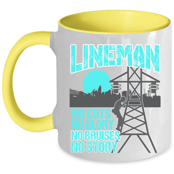 No Cuts No Glory No Bruises No Story Coffee Mug, Lineman Accent Mug